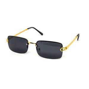 Men Sunglasses Trendy Black Lens Rectangular Fashion Rapper‎ Shades Gold Lentes